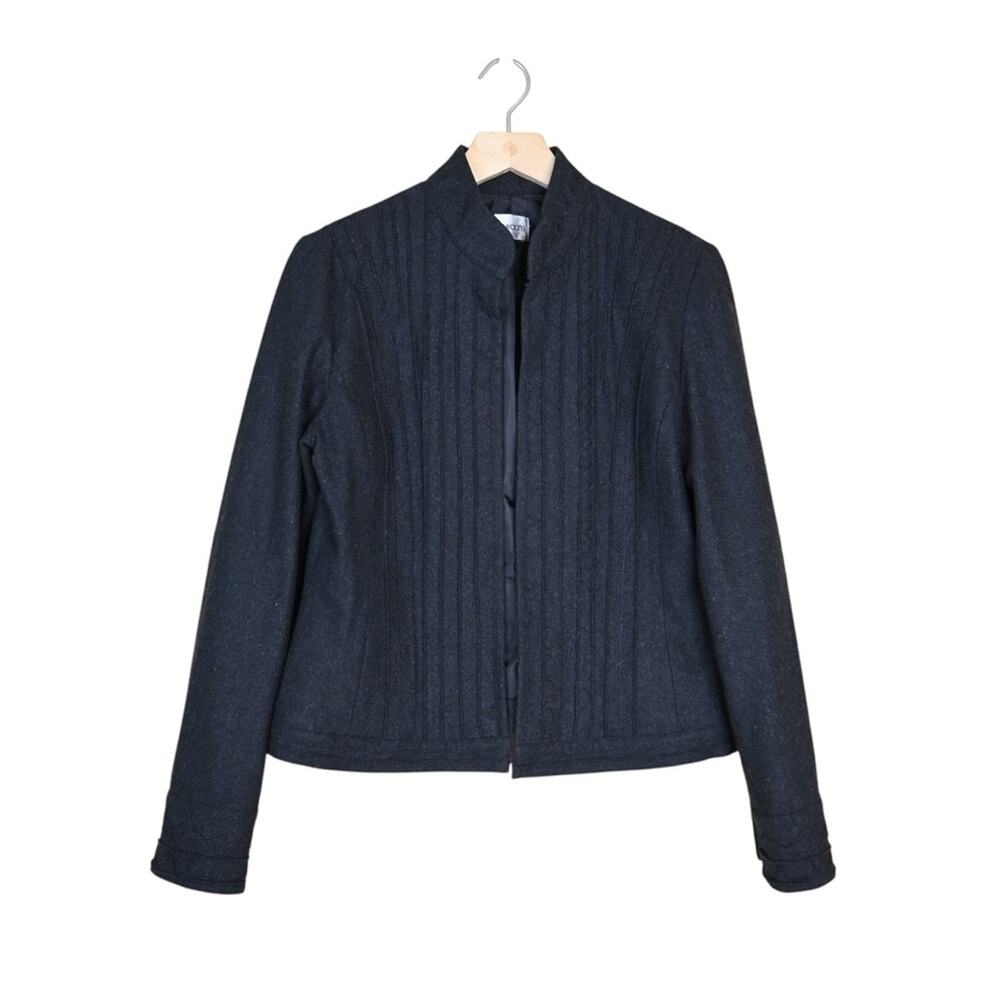 Chico's Womens M Chic Gray Pleated Front Lined Wool Blend Jacket